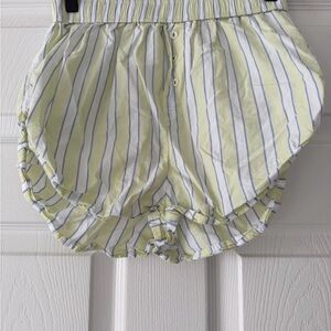 Anthropologie Lime and Blue Stripe Ruffle-Hem Athletic Shorts